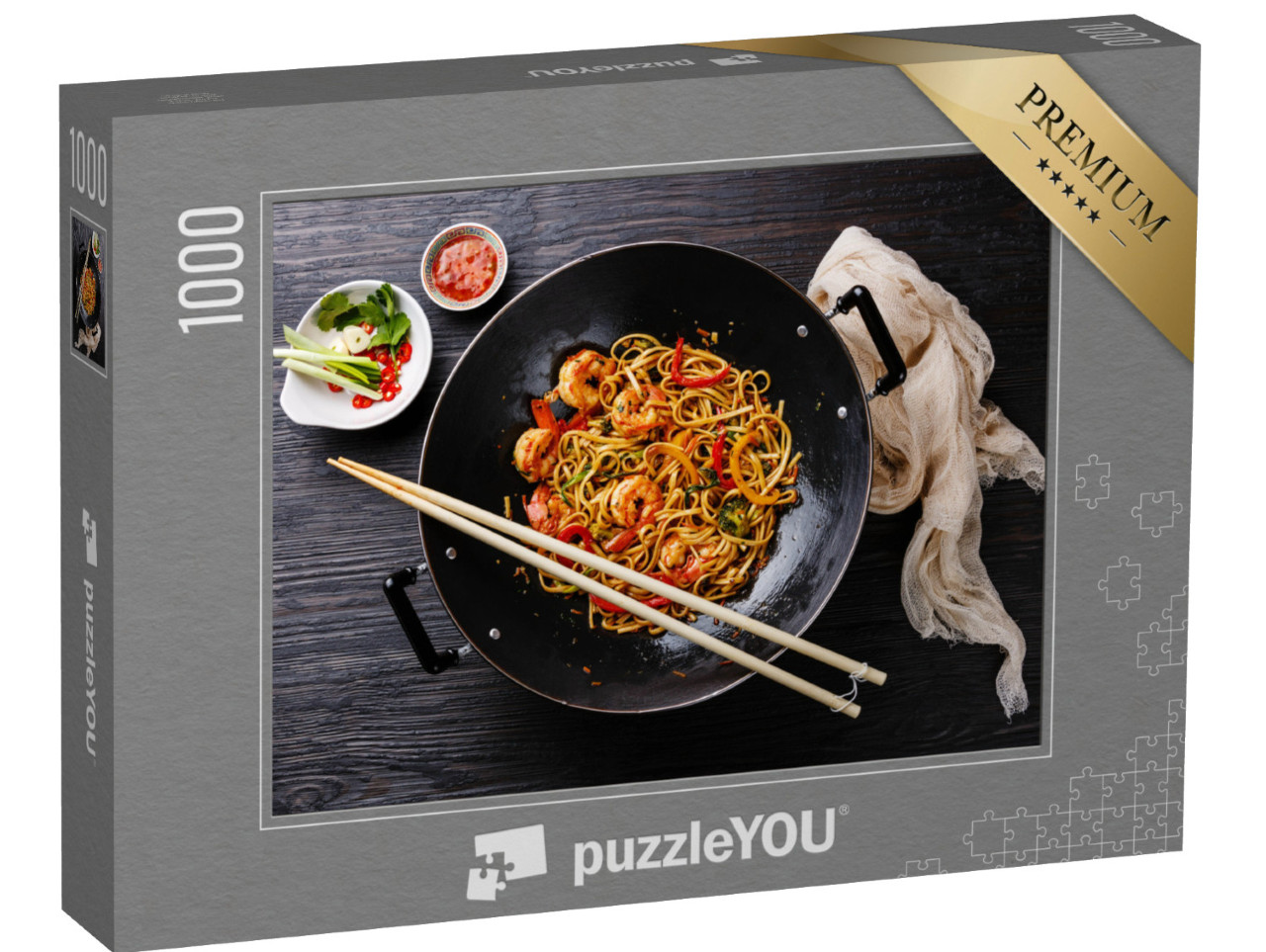 Puzzle de 1000 pièces « Nouilles wok udon aux crevettes et aux légumes »