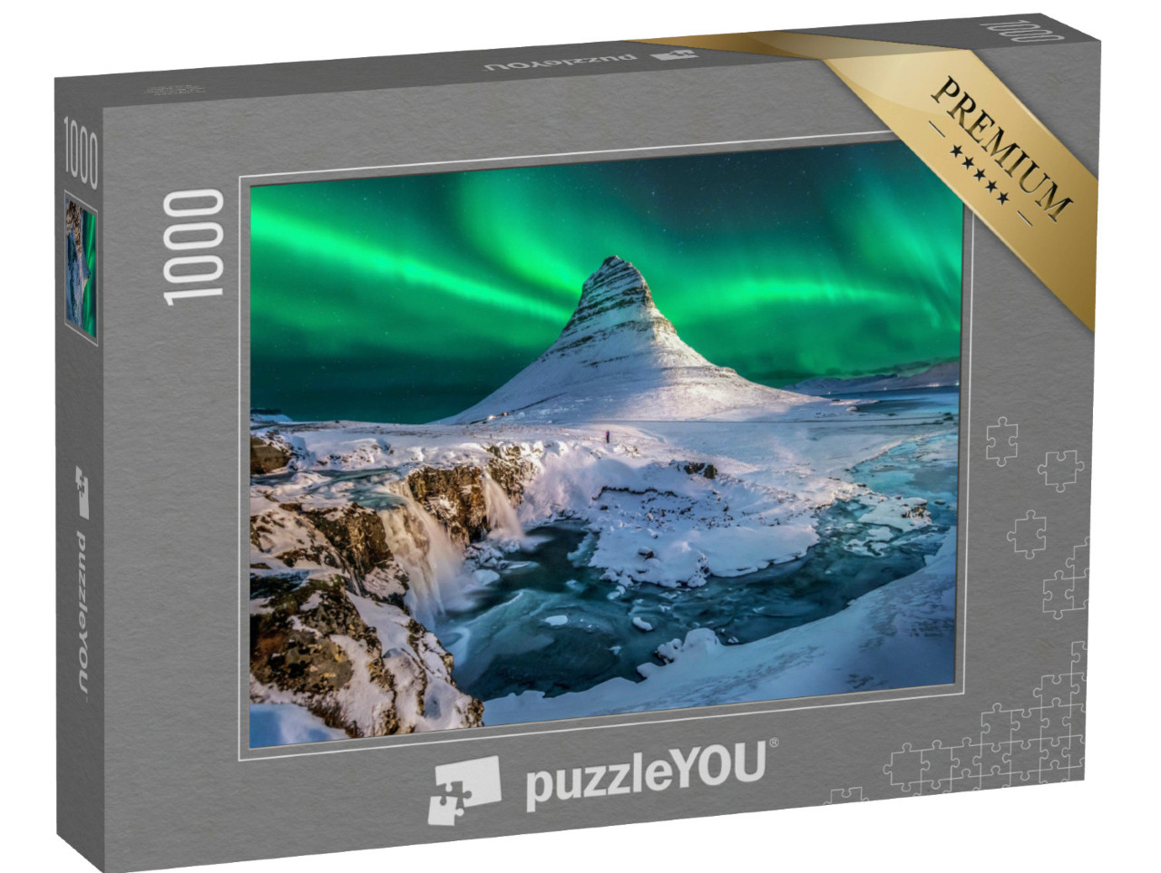 Puzzle de 1000 pièces « Les aurores boréales apparaissent au-dessus du mont Kirkjufell en Islande »
