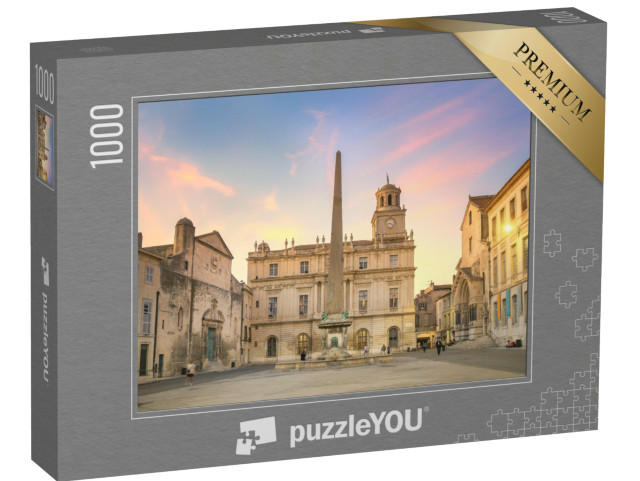 Puzzle de 1000 pièces « Arles au crépuscule, vue sur l'obélisque de la place de la République »