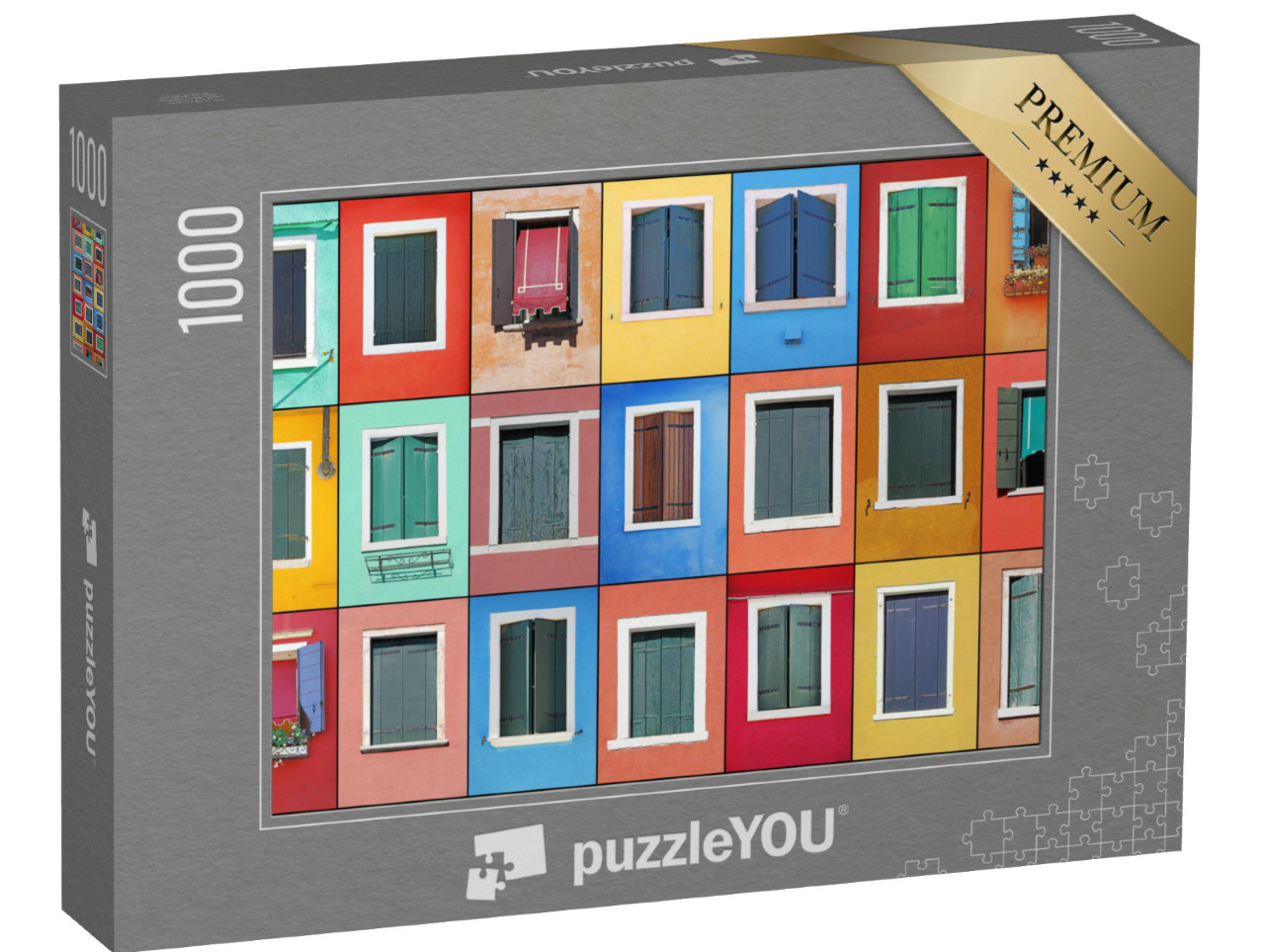 Puzzle de 1000 pièces « Collage de fenêtres colorées à Burano, Venise, Italie »