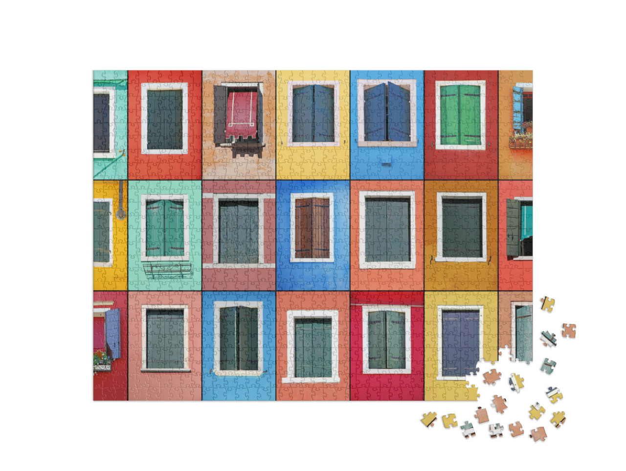Puzzle de 1000 pièces « Collage de fenêtres colorées à Burano, Venise, Italie »