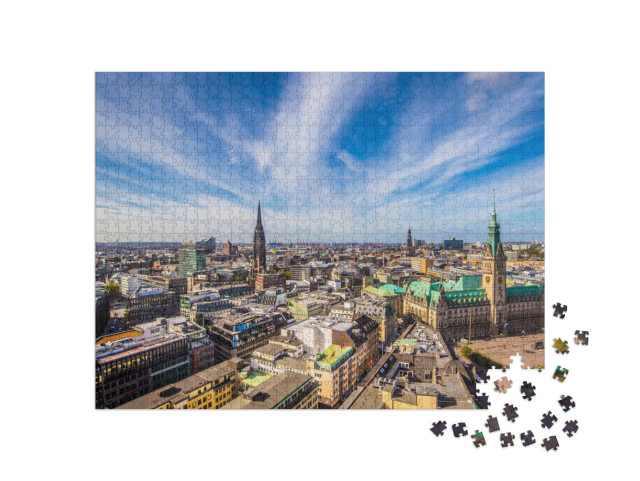 Puzzle de 1000 pièces « L'hôtel de ville de Hambourg vu d'en haut »