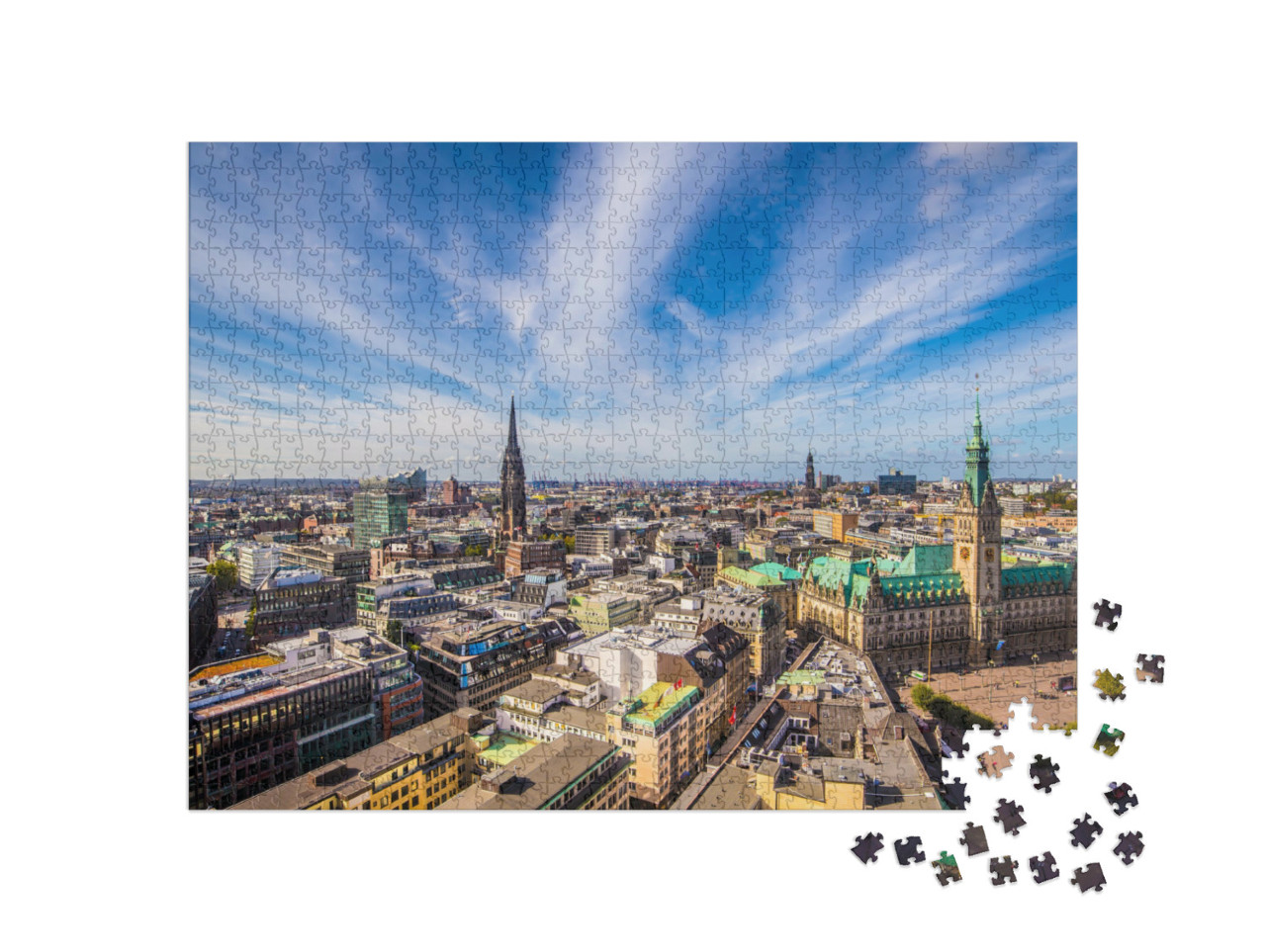 Puzzle de 1000 pièces « L'hôtel de ville de Hambourg vu d'en haut »