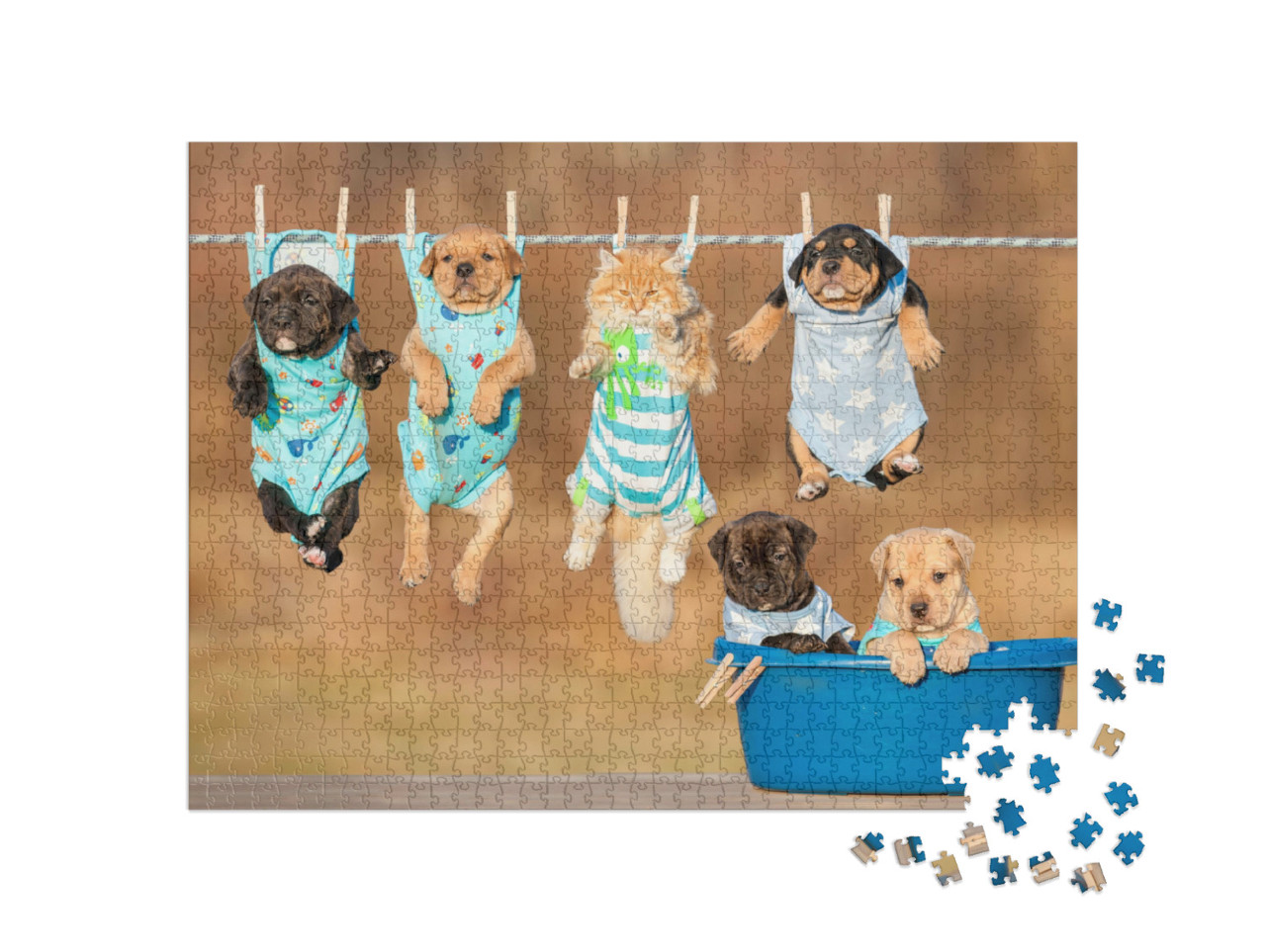 Puzzle de 1000 pièces « Drôle de groupe d'enfants animaux »