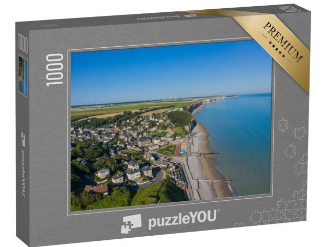 Puzzle de 1000 pièces « Vue aérienne de la ville de Veules-les-Roses et de la falaise en Normandie, France »