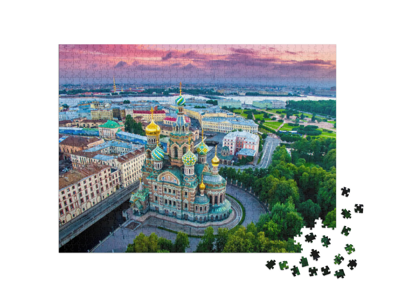 Puzzle de 1000 pièces « Panorama de Saint-Pétersbourg au coucher du soleil, Russie »