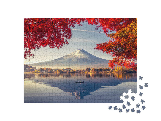 Puzzle de 1000 pièces « Magnifique vue panoramique sur le Mont Fuji au lac Kawaguchiko, Japon »