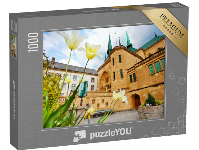Puzzle de 1000 pièces « Fleurs blanches devant la cathédrale Notre-Dame, Luxembourg »