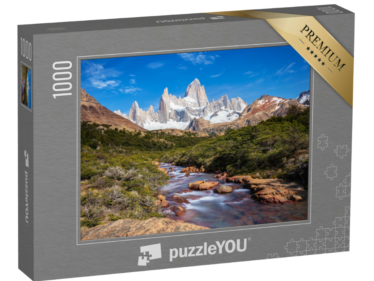 Puzzle de 1000 pièces « Vue sur le mont Fitz Roy et la rivière glaciaire, Patagonie, Argentine »