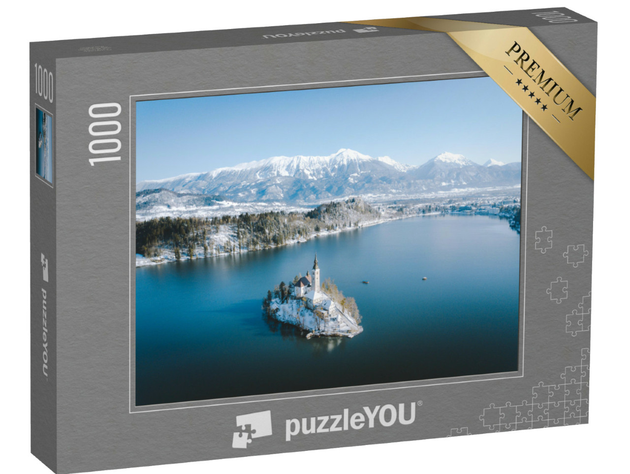 Puzzle de 1000 pièces « Vue panoramique sur le lac de Bled en hiver, Slovénie »
