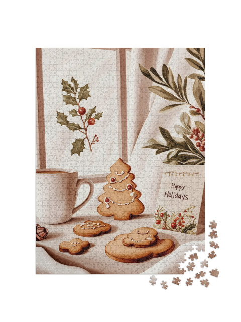 Puzzle de 1000 pièces « Happy Holidays : biscuits et chocolat chaud »