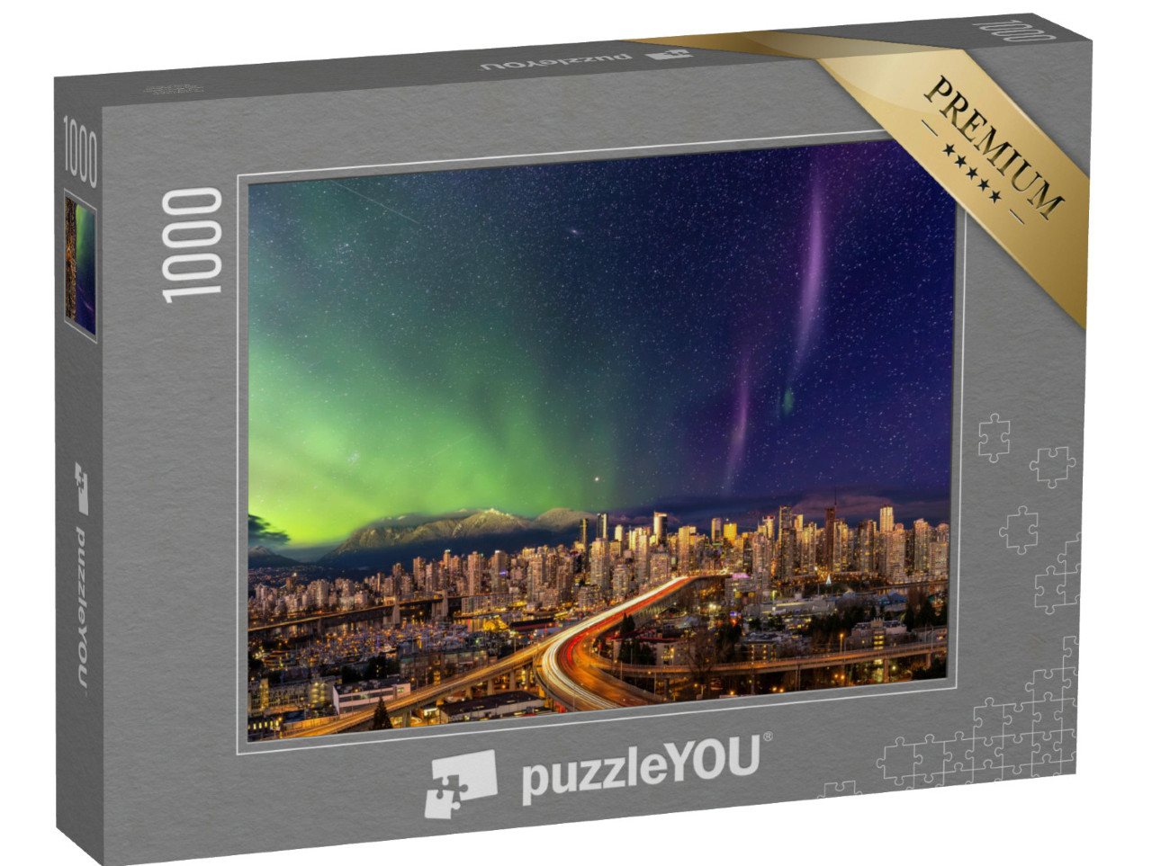 Puzzle de 1000 pièces « Le centre-ville de Vancouver avec des aurores boréales »