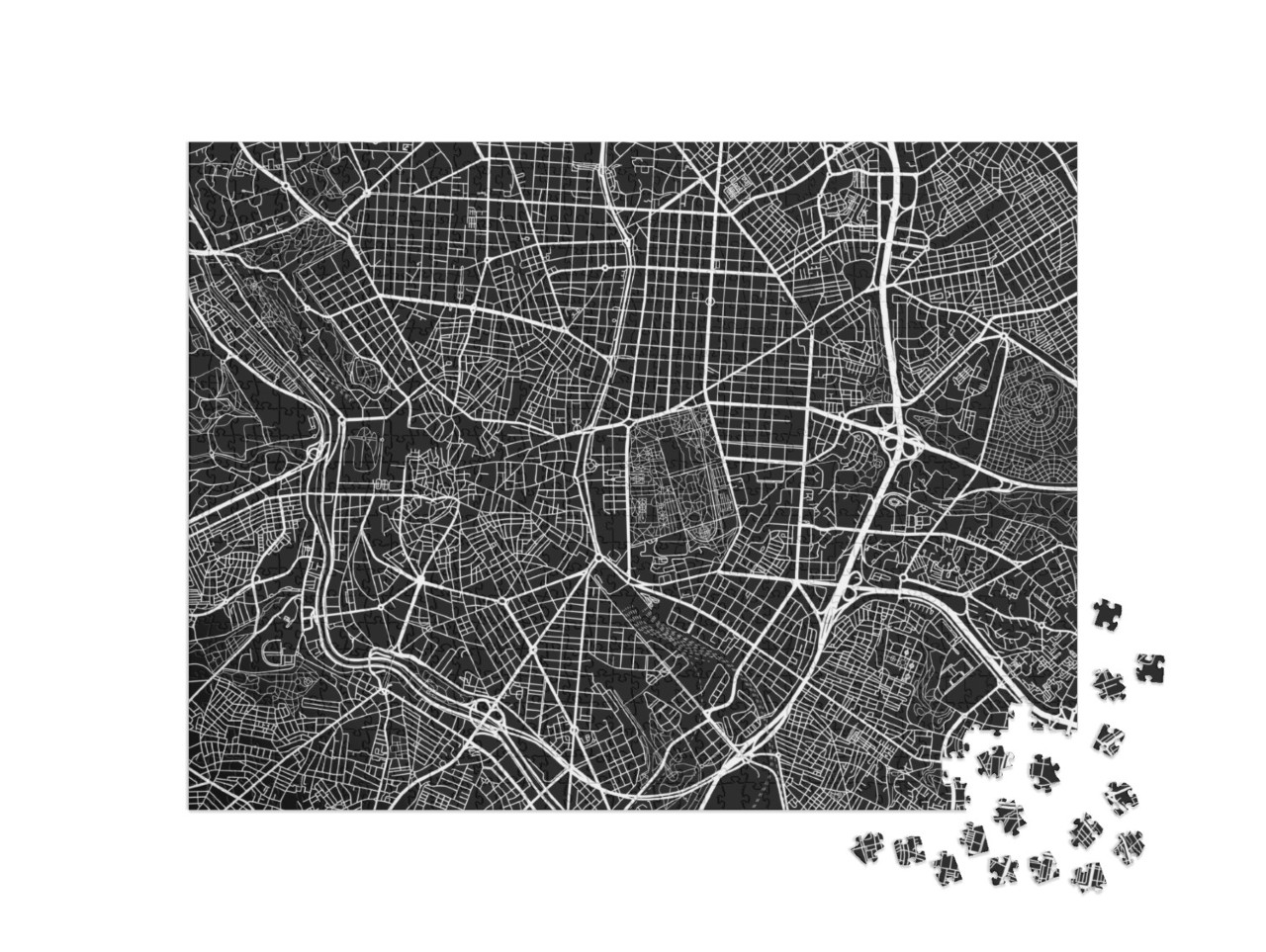 Puzzle de 1000 pièces « Le plan en noir et blanc de Madrid »