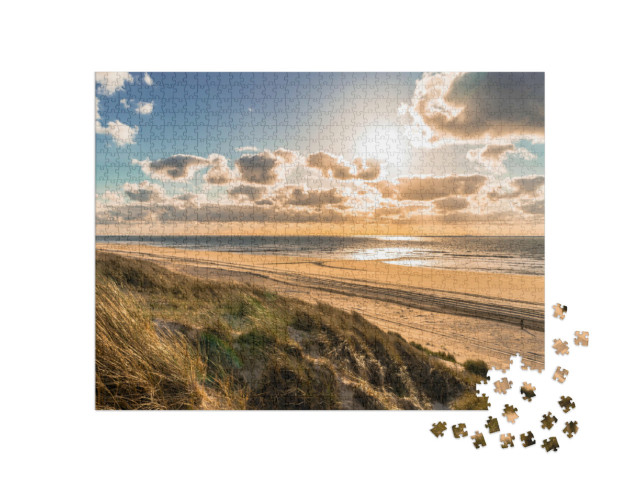 Puzzle de 1000 pièces « Côte sauvage de la mer du Nord avec ciel dramatique, Pays-Bas »