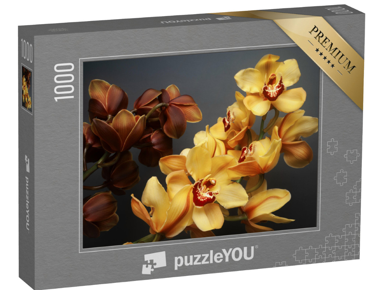 Puzzle de 1000 pièces « Magnifiques orchidées cymbidium jaunes et brunes »