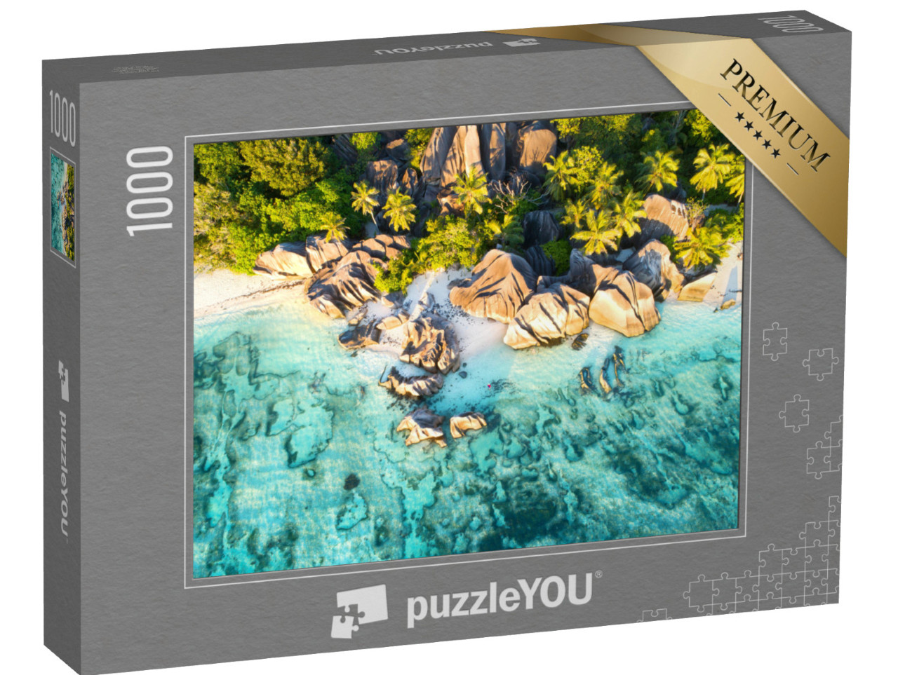 Puzzle de 1000 pièces « Vue aérienne de la magnifique plage d'Anse Source D`argent, Seychelles »