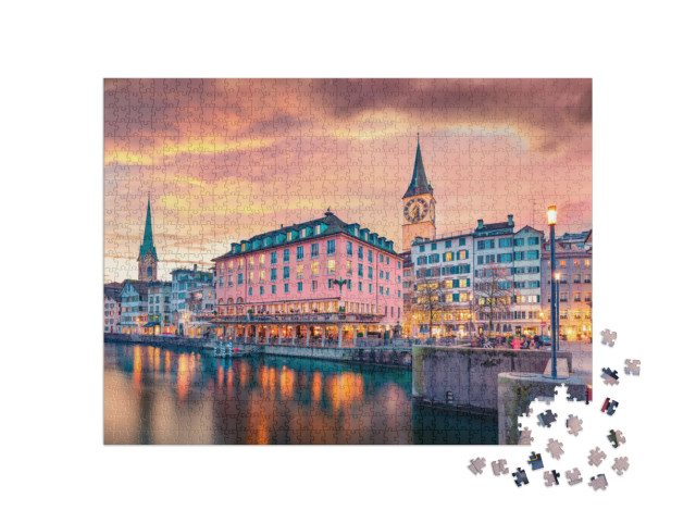 Puzzle de 1000 pièces « Église Fraumünster dans la vieille ville de Zurich, Suisse »