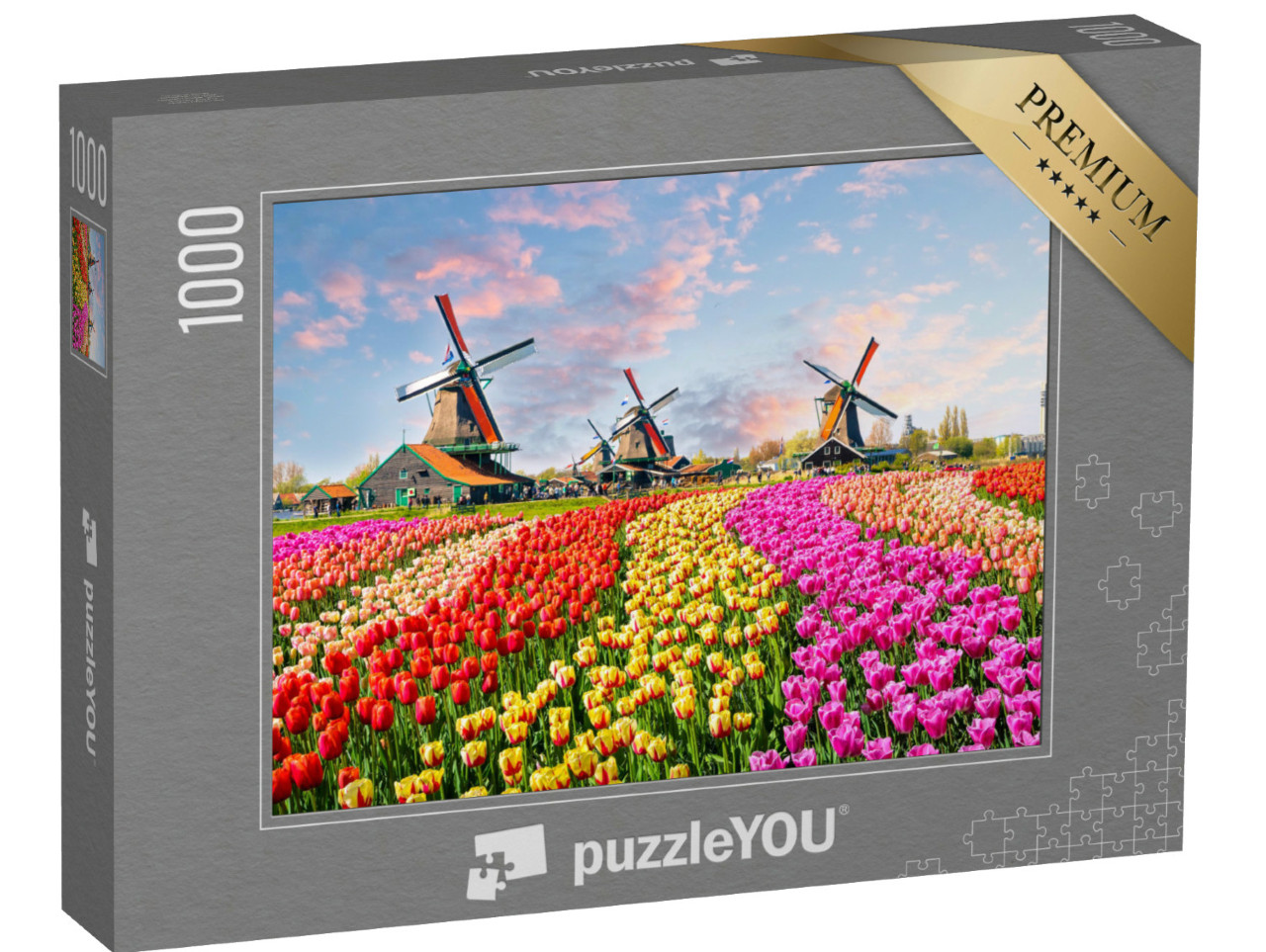 Puzzle de 1000 pièces « Moulins à vent idylliques et tulipes, Pays-Bas »