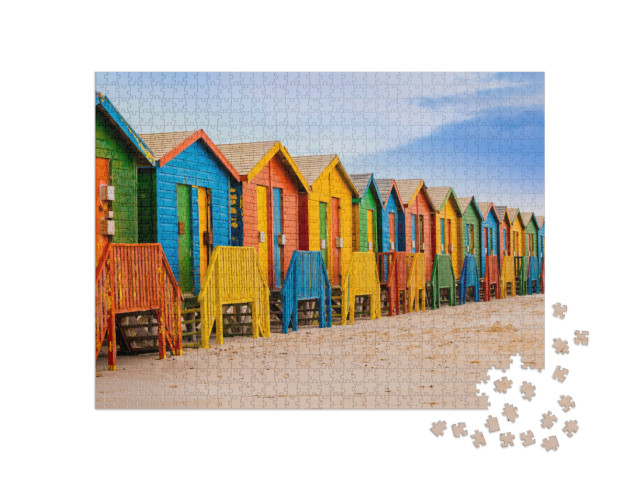 Puzzle de 1000 pièces « Rangée de cabines de bain colorées sur la plage de Muizenberg, Le Cap, Afrique du Sud »