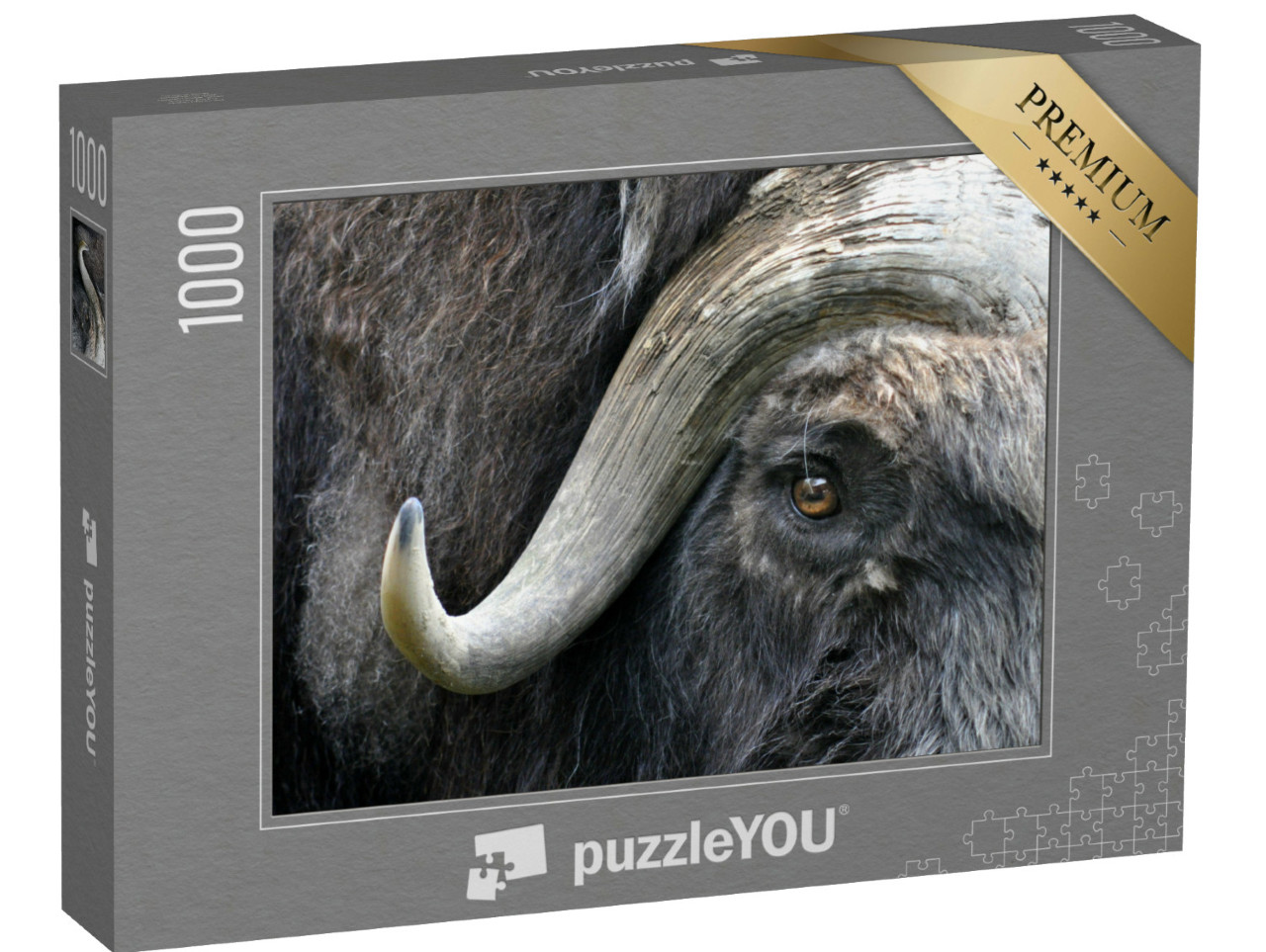 Puzzle de 1000 pièces « Étude détaillée du visage d'un oxène musqué »