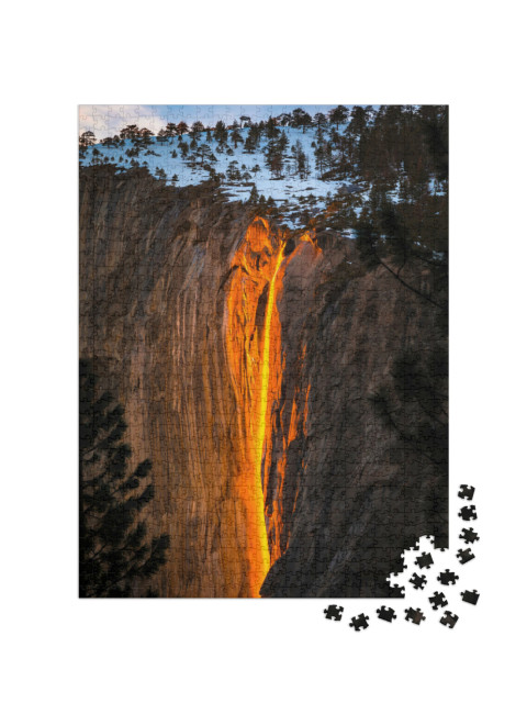 Puzzle de 1000 pièces « Chute de feu de Yosemite au coucher du soleil, Californie, États-Unis »