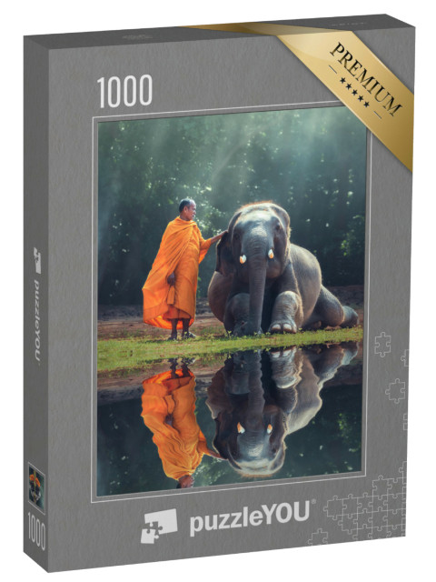 Puzzle de 1000 pièces « Moine et bébé éléphant »