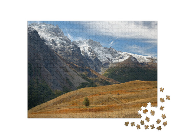 Puzzle de 1000 pièces « Vue générale de la pointe de la Meije dans le Parc national des Ecrins, vallée de la Romanche, Hautes Alpes »