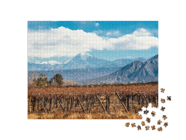 Puzzle de 1000 pièces « Volcan Aconcagua et vignoble, Andes, Argentine »