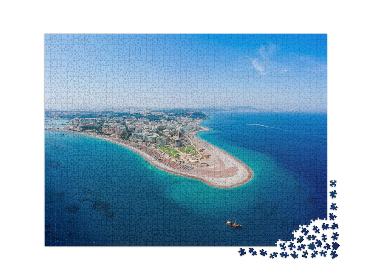 Puzzle de 2000 pièces « Vue aérienne : Rhodes et sa lagune, vue d'en haut, Grèce »