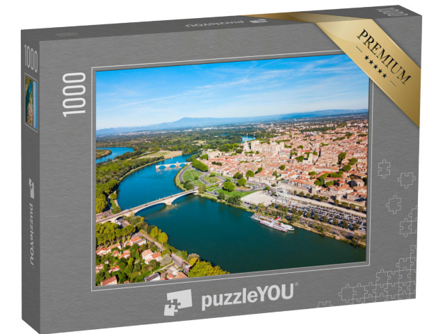 Puzzle de 1000 pièces « Vue panoramique du Rhône vue du ciel à Avignon. Avignon est une ville située sur le Rhône »