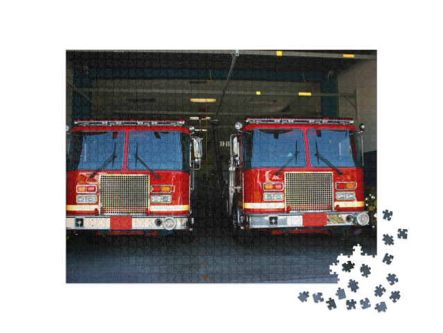 Puzzle de 1000 pièces « Camions de pompiers dans une caserne »