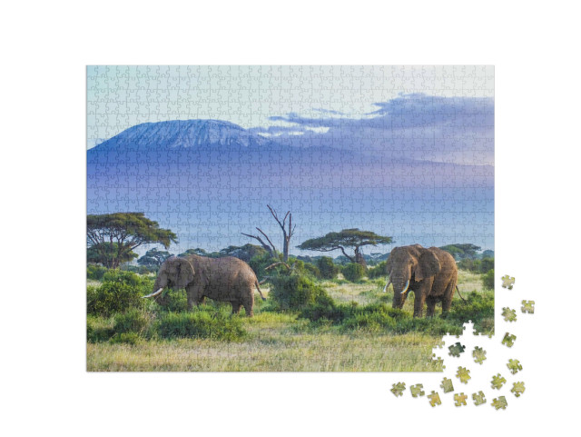 Puzzle de 1000 pièces « Les éléphants du Kilimandjaro »