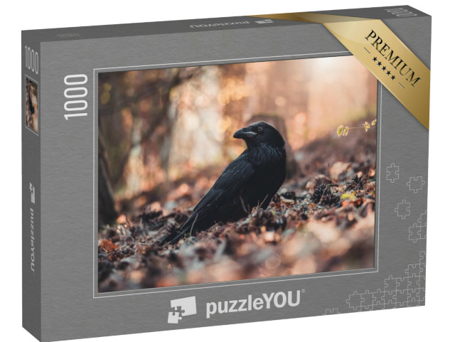 Puzzle de 1000 pièces « Grand corbeau dans le feuillage de la forêt printanière »