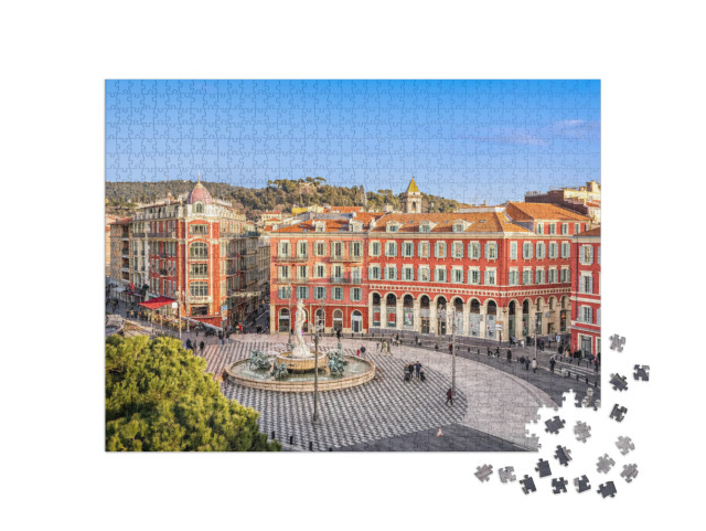 Puzzle de 1000 pièces « Vue aérienne de la place Massena avec sa fontaine, Nice, France »