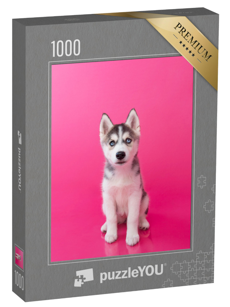 Puzzle de 1000 pièces « Chiot husky sur fond rose »