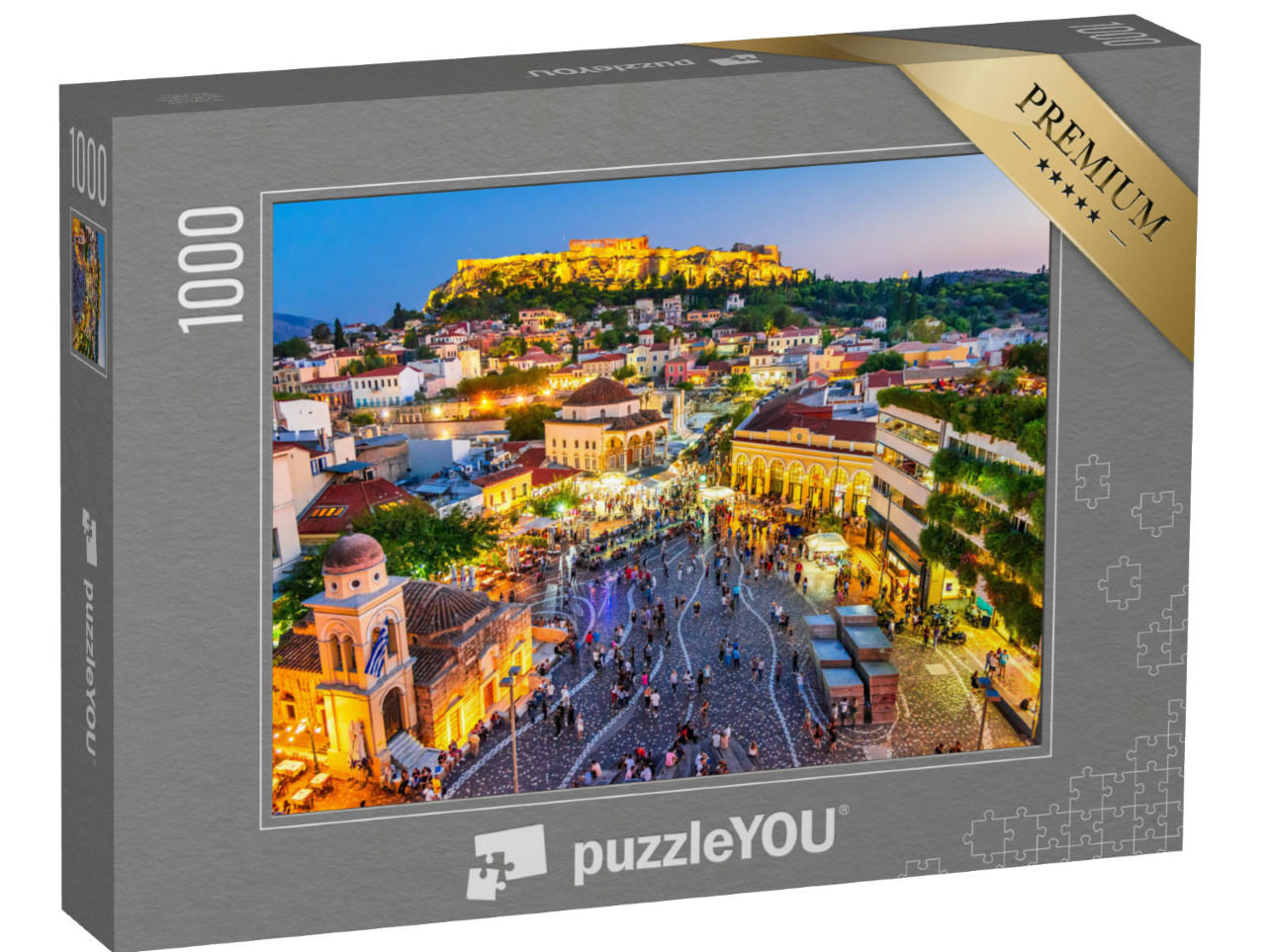 Puzzle de 1000 pièces « La place Monastiraki et l'Acropole antique le soir, Athènes, Grèce »