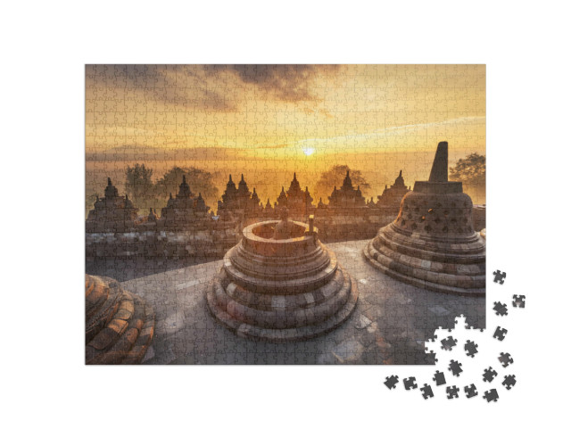 Puzzle de 1000 pièces « Lever de soleil vu de Borobudur »