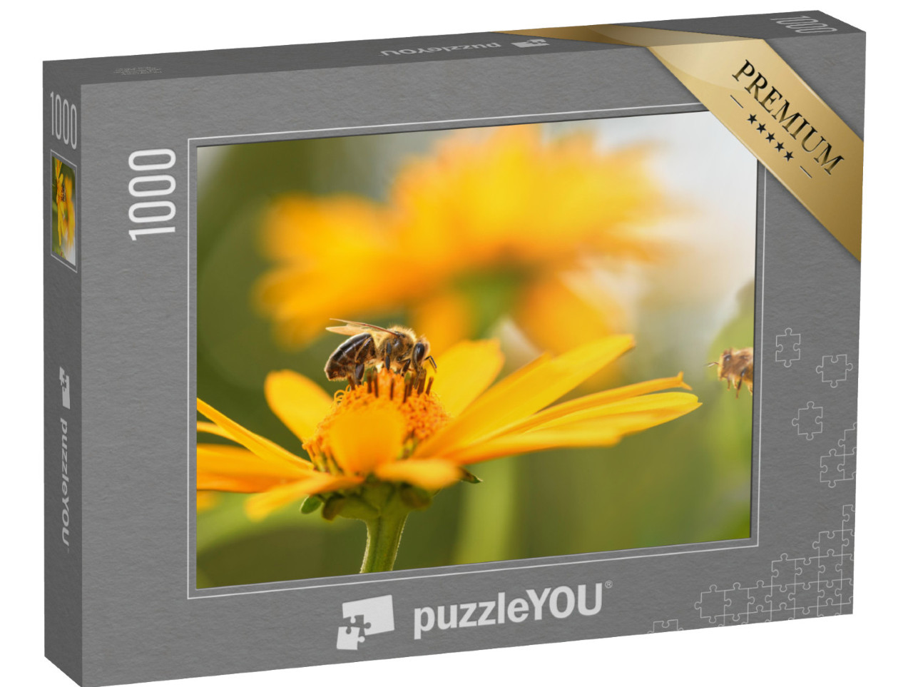 Puzzle de 1000 pièces « Gros plan sur une abeille et une fleur »