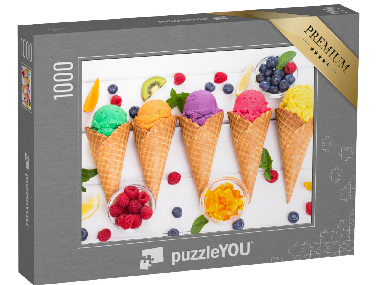 Puzzle de 1000 pièces « Différentes glaces aux fruits maison en gaufrette »