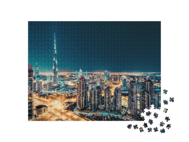Puzzle de 1000 pièces « Skyline avec gratte-ciel illuminés, Dubaï »