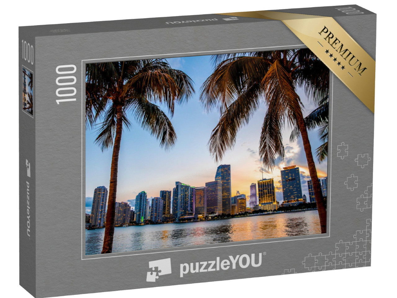 Puzzle de 1000 pièces « Vue du soir sur la ligne d'horizon de Miami, Floride, USA »