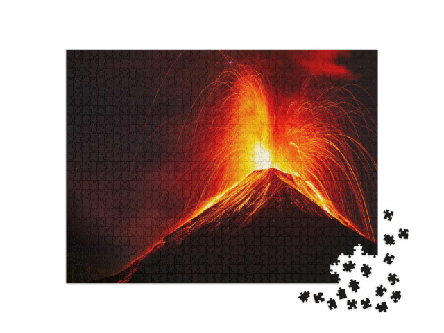 Puzzle de 1000 pièces « Eruption nocturne du Volcan de Feu, Guatemala »