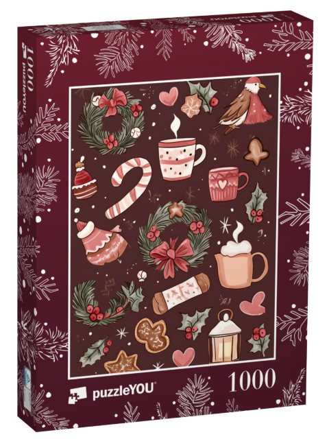 Puzzle de 1000 pièces « Ambiance de Noël : couronne de l'Avent, sucre d'orge, chocolat chaud, biscuits »