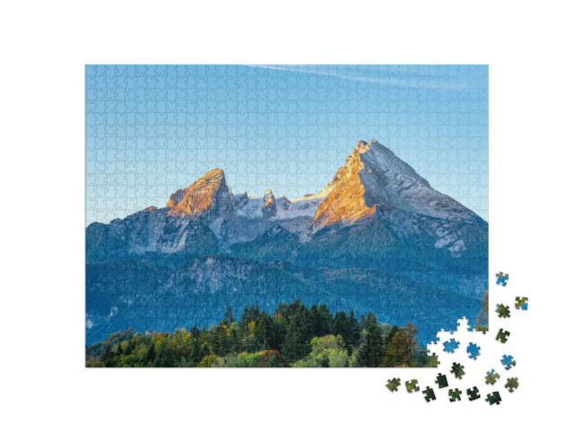 Puzzle de 1000 pièces « Rayons de soleil matinaux sur le Watzmann dans les Alpes bavaroises »