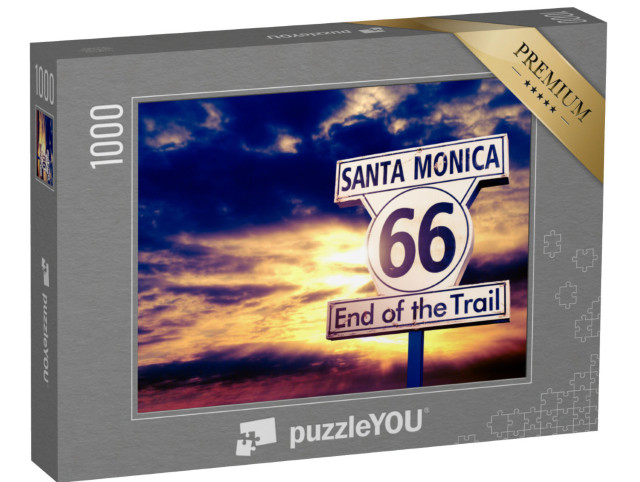 Puzzle de 1000 pièces « Route 66 : panneau routier au coucher du soleil »