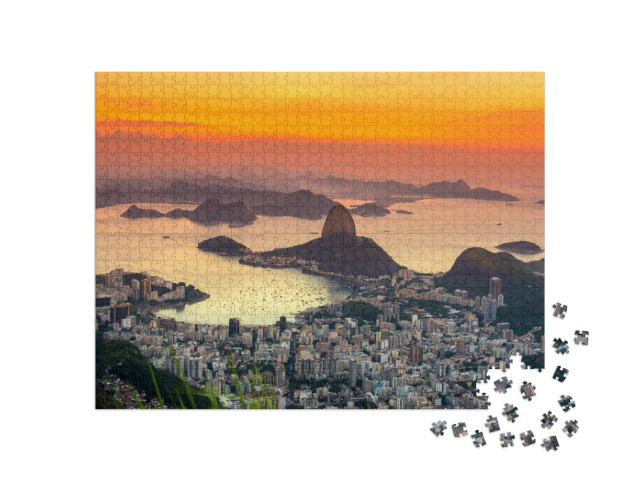 Puzzle de 1000 pièces « Coucher de soleil sur le mont Pain de Sucre, Rio de Janeiro, Brésil »