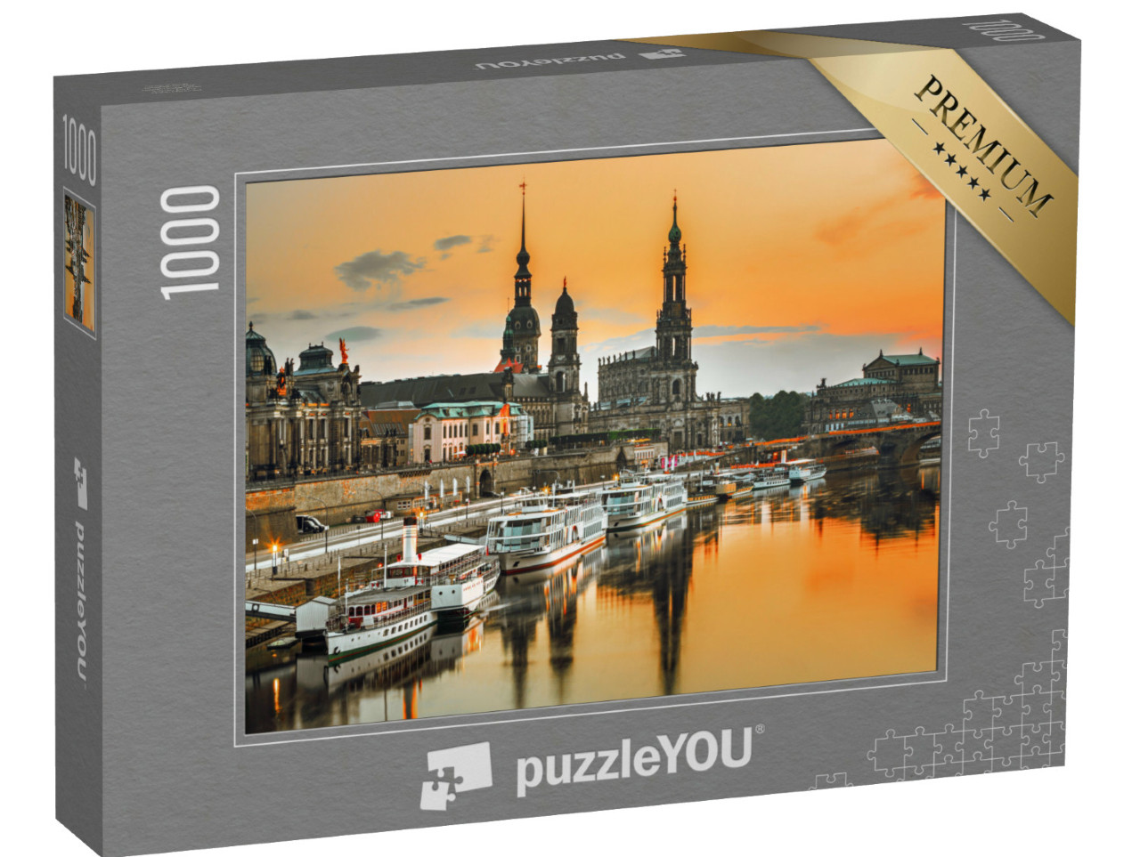 Puzzle de 1000 pièces « Skyline de Dresde sur l'Elbe au coucher du soleil, Allemagne »