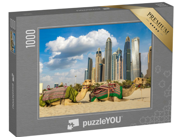 Puzzle de 1000 pièces « Kamele vor der Dubai Marina (en anglais) »