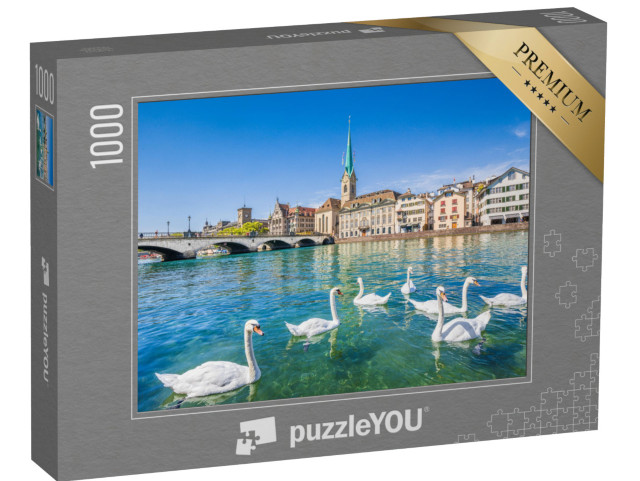 Puzzle de 1000 pièces « Magnifiques cygnes sur la Limmat près de Zurich, Suisse »