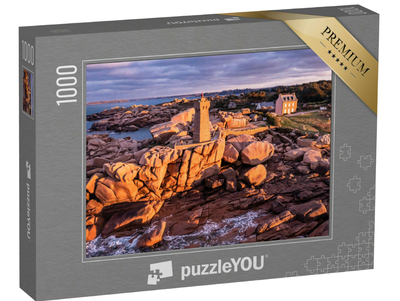 Puzzle de 1000 pièces « Le phare de Ploumanac'h au coucher du soleil »